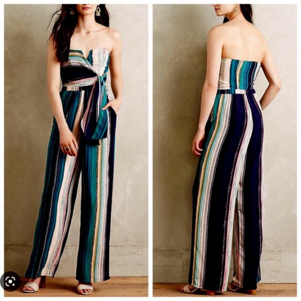 Anthropologie Elevenses Striped Jumpsuit